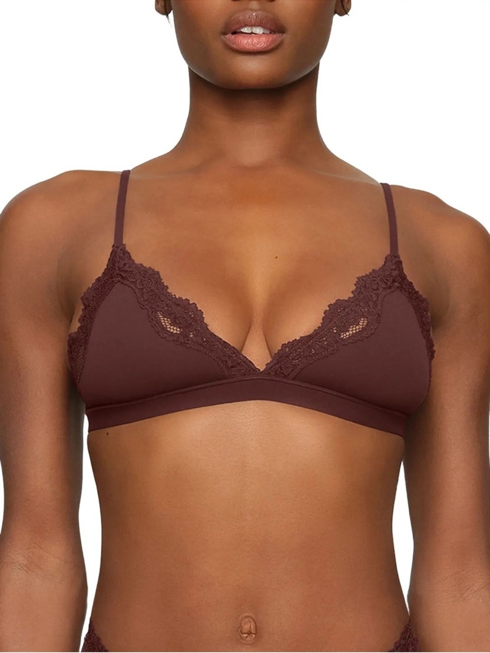 SKIMS Fits Everybody Lace Trim Triangle Bralette in Cocoa Brown.  Size XL